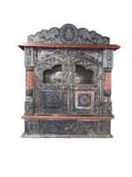 Image of a Wooden Home Temple - 18 inch x 12 inch with doors , the base is wood and then its wrapped with embossed aluminum sheet