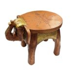Hand Painted Elephant Wooden Stool Showpiece -Brown