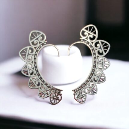 Brass Ear cuffs | Pair of Silver Oxidized Earrings - SB14