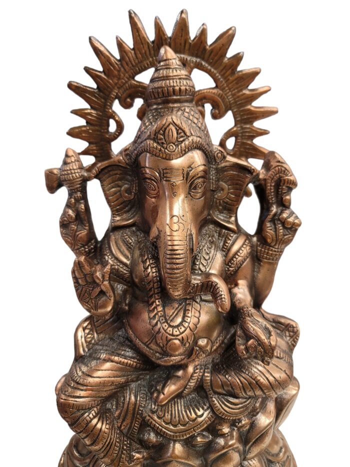 close up view Large copper Ganesha Statue - 16 Inches in Canada and the US