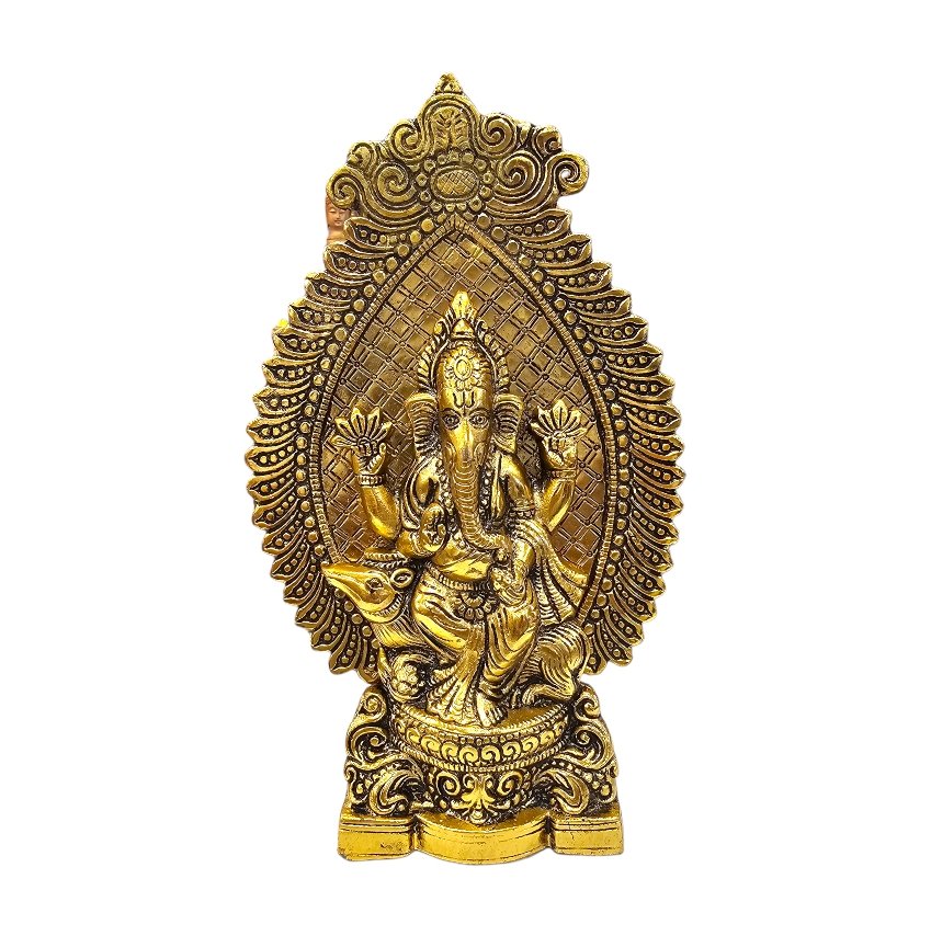 Image of Ganesha on throne metal statue for home and Gift for house warming