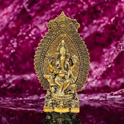 Ganesha on throne metal statue for home and Gift for house warming