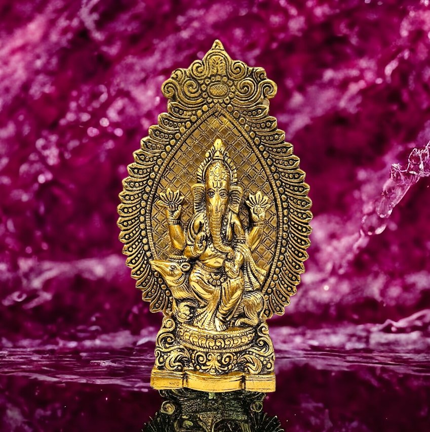 Ganesha on throne metal statue for home and Gift for house warming