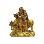 Brass Radha Krishna with cow statue