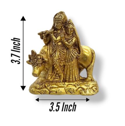 Brass Radha Krishna with cow statue