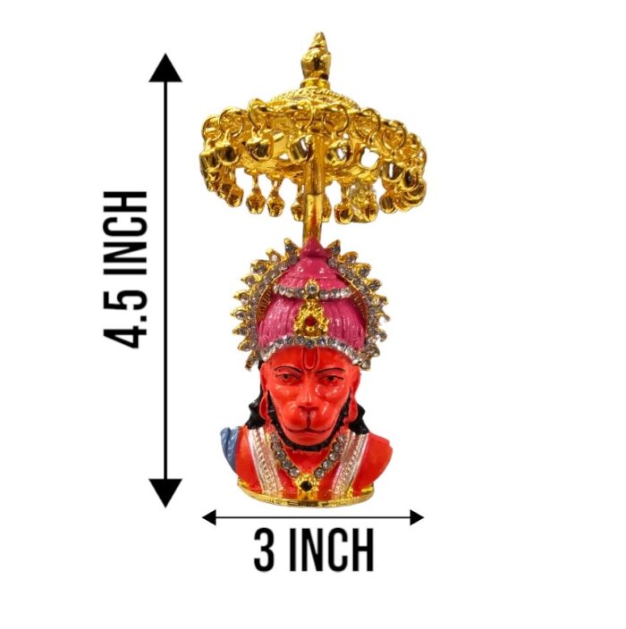 dimensions on the image of Hanuman car dashboard Idol with chattar