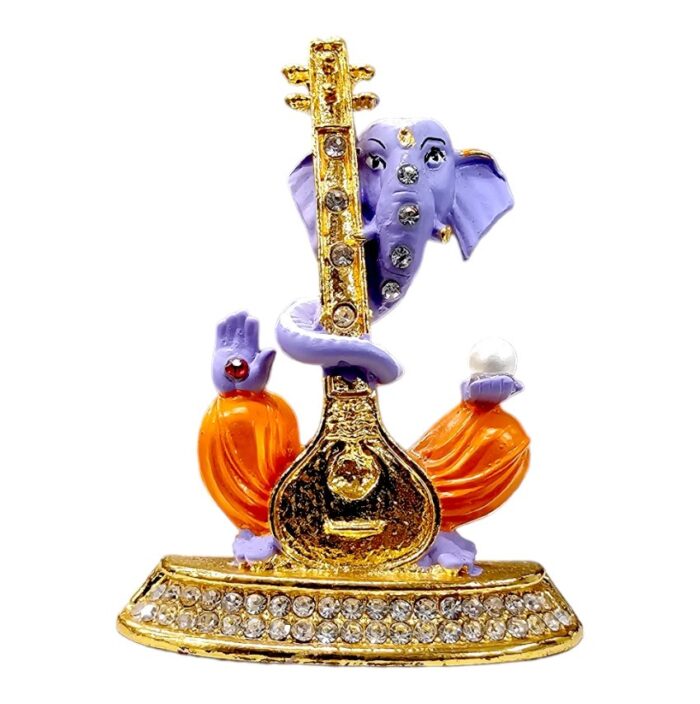 Image of Ganesha Car dashboard Idol holding a veena - purple