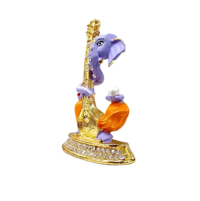 side view of Ganesha Car dashboard Idol holding a veena - purple