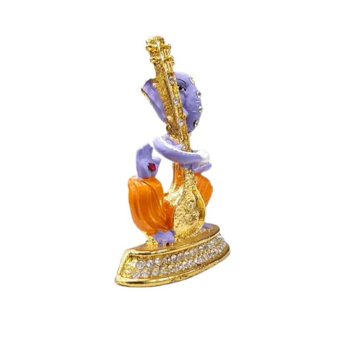 side view Image of Ganesha Car dashboard Idol holding a veena - purple