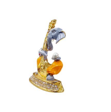 side view Image of Ganesha Car dashboard Idol holding a veena - grey