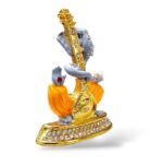 side view Image of Ganesha Car dashboard Idol holding a veena - grey