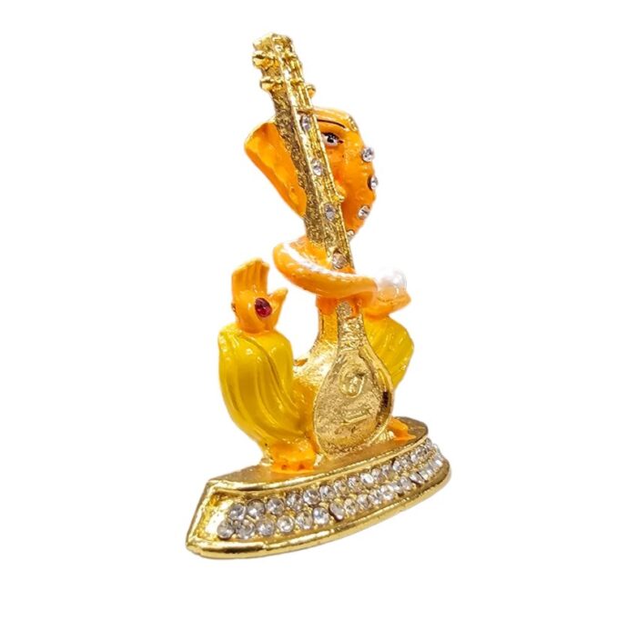 Image of Ganesha Car dashboard Idol holding a veena - orange