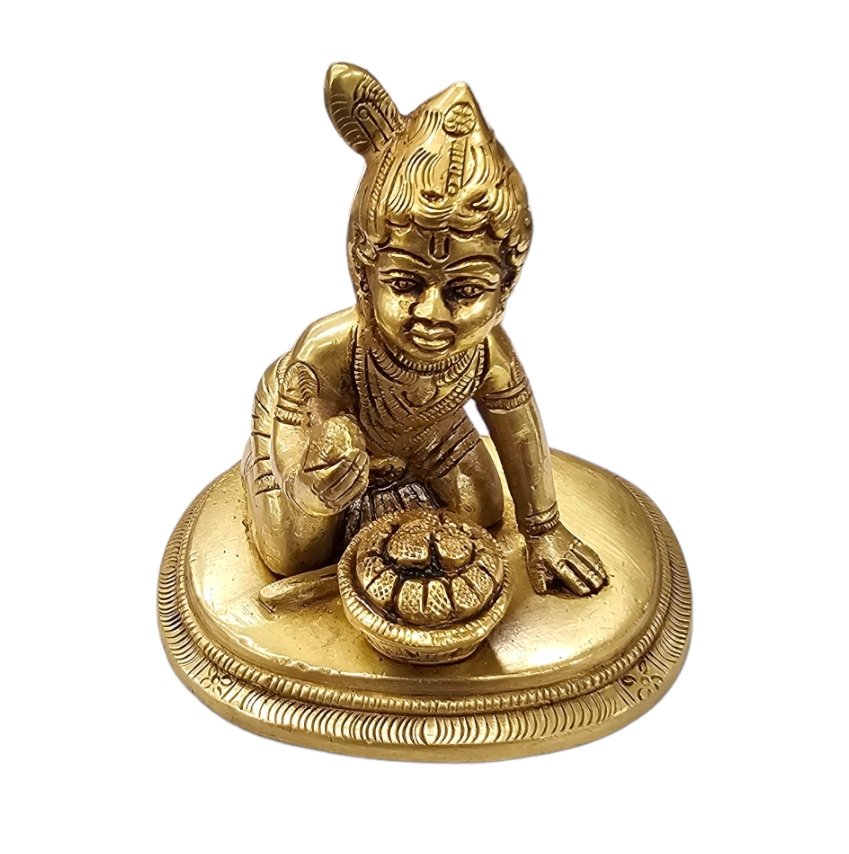 Makhan Chor laddu gopal baby krishna brass Idol