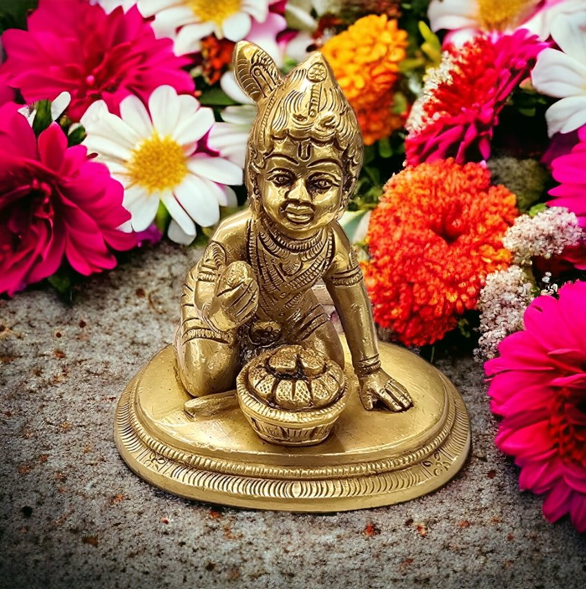 Makhan Chor laddu gopal baby krishna brass Idol