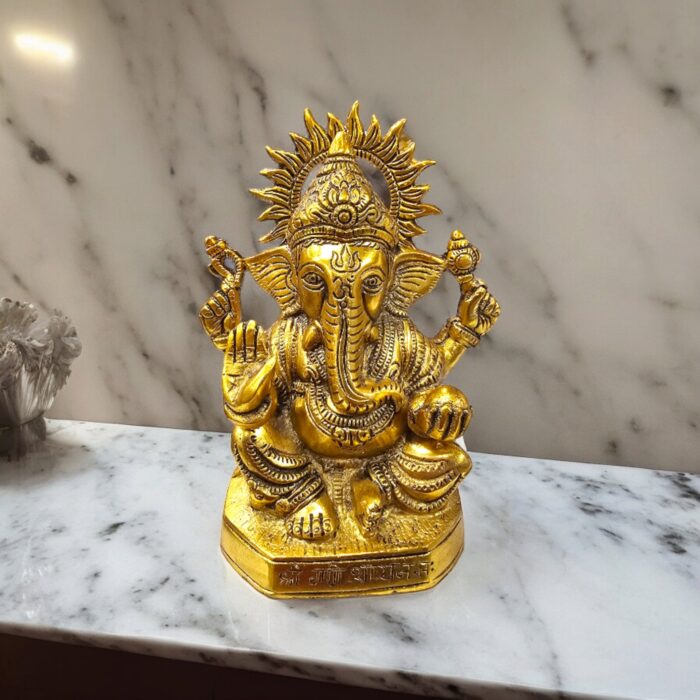 Metal Ganesha Statue - Suraj Ganesha - with shri Ganeshay Namah embossed on it