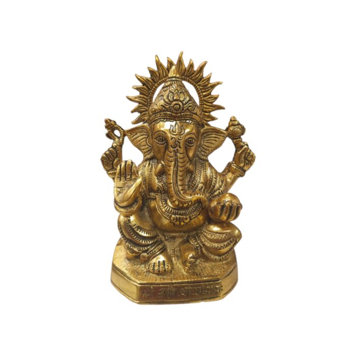 Metal Ganesha Statue - Suraj Ganesha - with shri Ganeshay Namah embossed on it