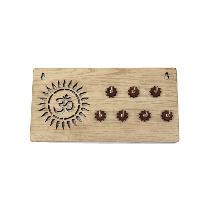 image of wooden Key holder with Om symbol - Cream colored