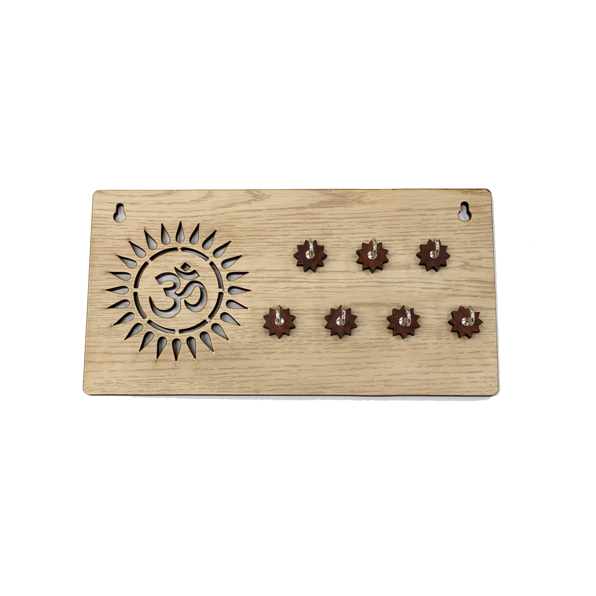 image of wooden Key holder with Om symbol - Cream colored