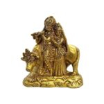 Brass Radha Krishna with cow statue