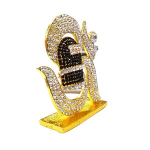 side angle view of Dazzling om with shivling car dashboard Idol