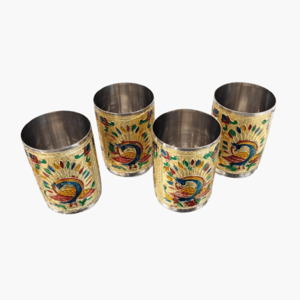 Decorative Glass Set | Steel tumblers with Meena Work
