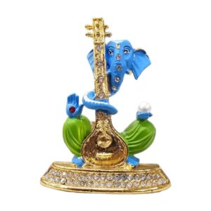 Image of Ganesha Car dashboard Idol holding a veena - blue