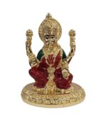 Image of Pure gold plated statue of Lakshmi - The goddess of wealth with hand painted red and green meena work