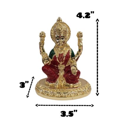 dimensions mentioned on Image of Pure gold plated statue of Lakshmi - The goddess of wealth with hand painted red and green meena work