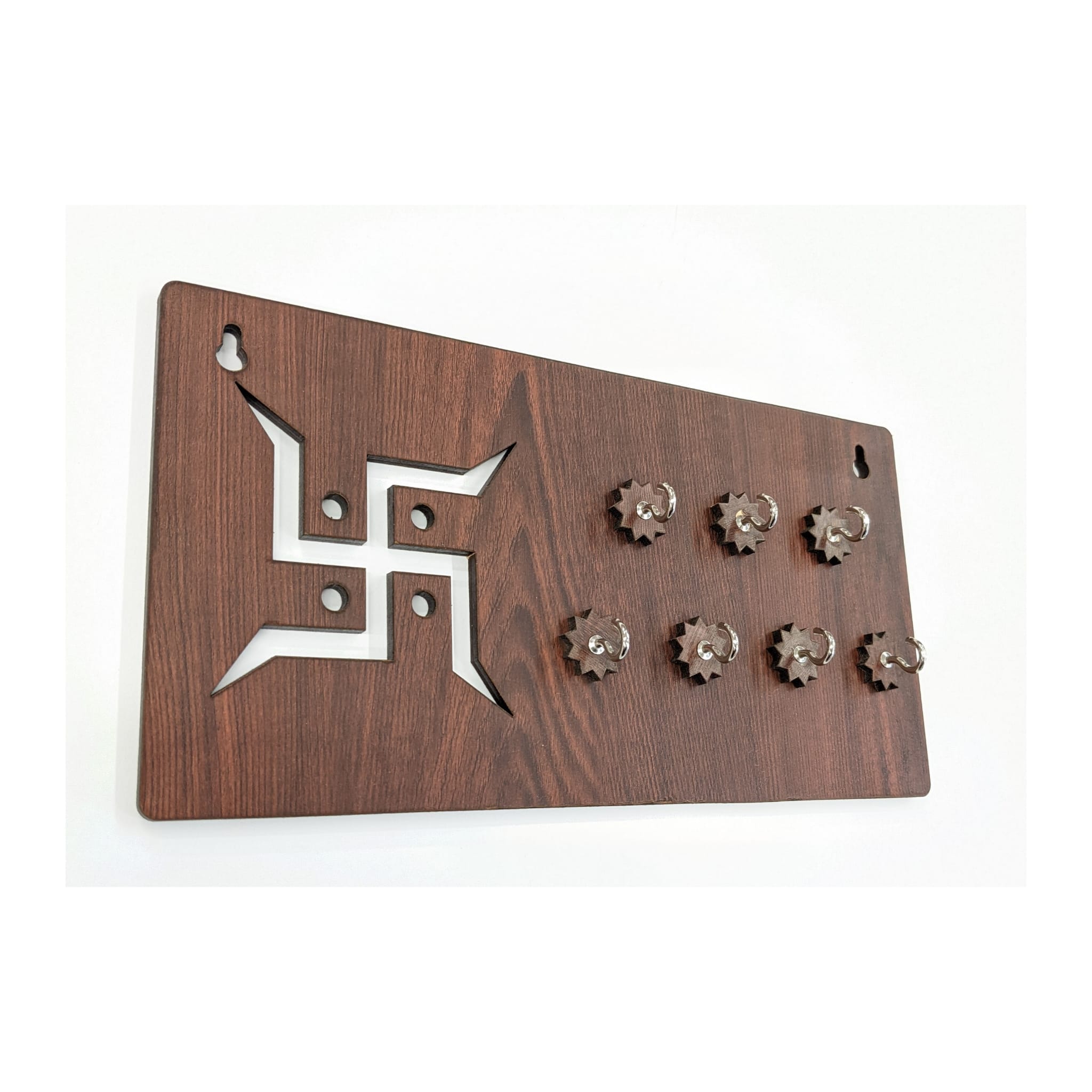 swstk7 Wooden Key Holder-Swastik -Brown - Image 1