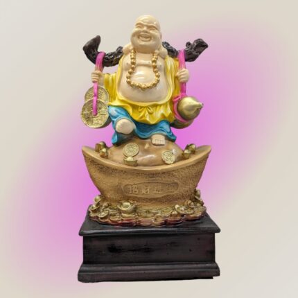 Image of a Large sized Laughing buddha Idol carrying money , available for sale in US and Canada