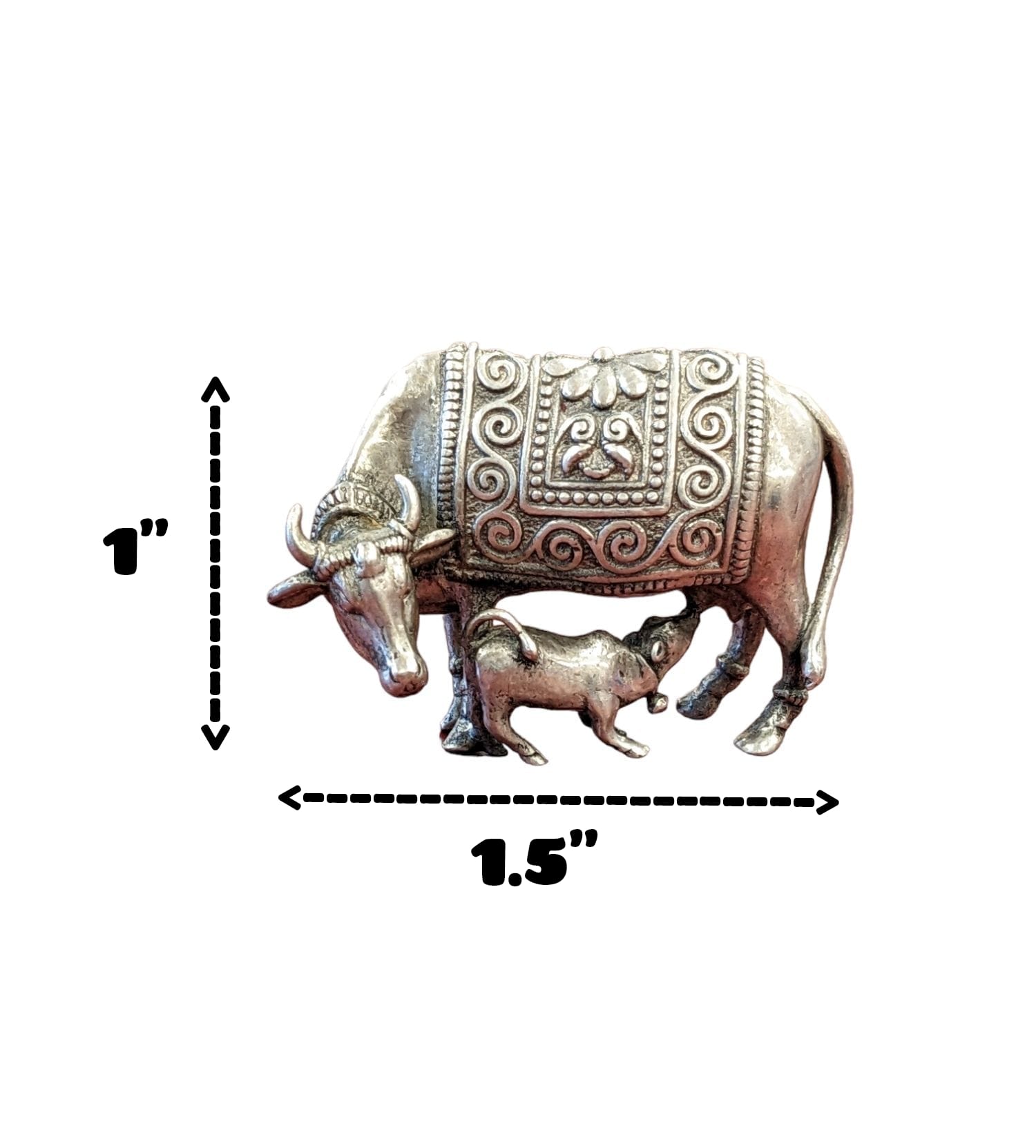 dimensions on the Pure Silver Kamdhenu Cow and the Calf image