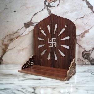 Wall mountable mandir | Dark Brown - Swastik | Wall mounted mandir