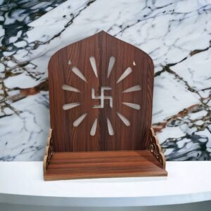 Wall mountable mandir | Dark Brown - Swastik | Wall mounted mandir