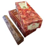 image of a wooden Incense holder box with hem incense stick wholesale packs