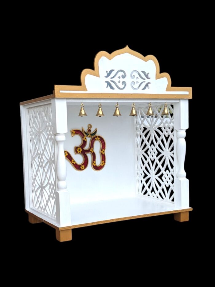 side view Image of a white gold colored wooden home temple in Canada and US