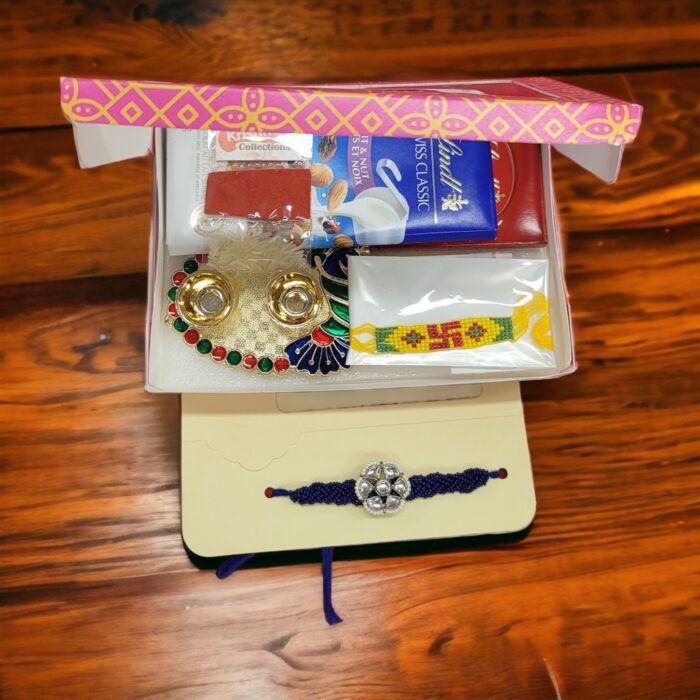 Kundan rakhi with lindt chocolate hamper