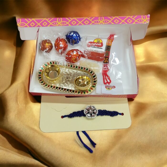 Kundan rakhi with lindor chocolate hamper