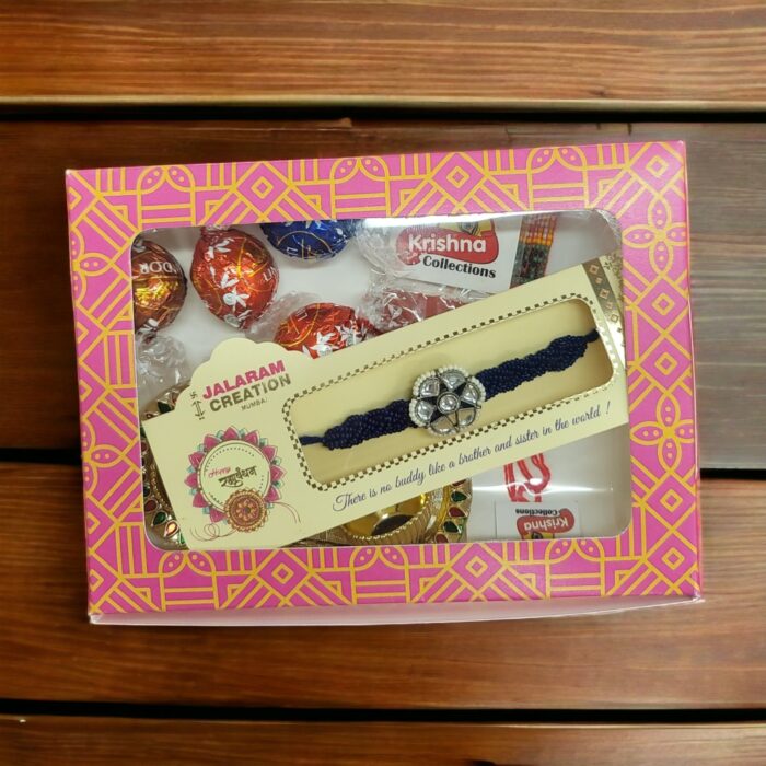 Kundan rakhi with lindor chocolate hamper