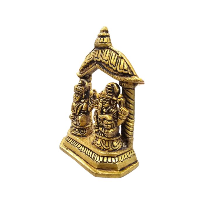 other side view Image of a Brass Lakshmi and Ganesh Idol placed on a platform in a Home Mandir