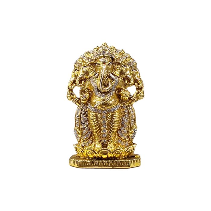 Image of Panchmukhi (five-headed) Ganesh murti. Golden oxidized car dashboard idol