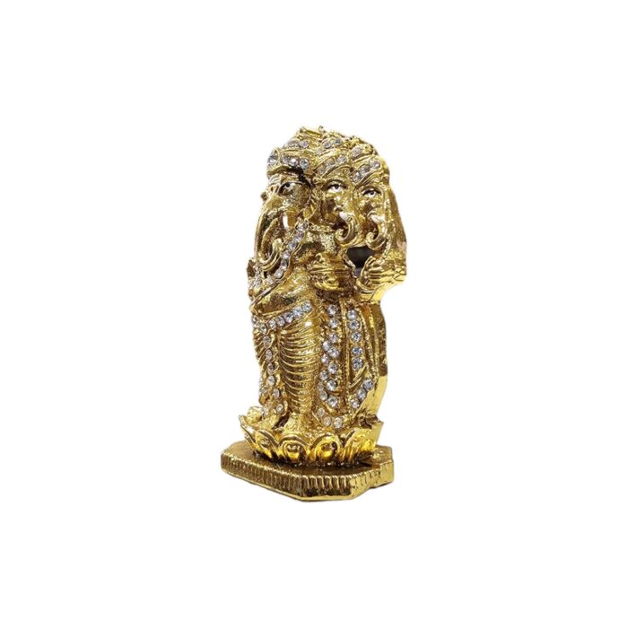 Image of Panchmukhi (five-headed) Ganesh murti. Golden oxidized car dashboard idol