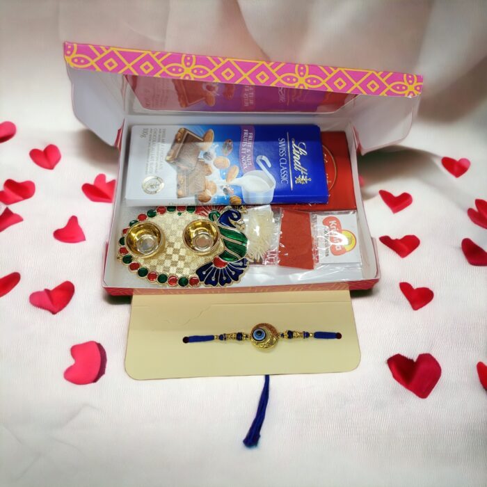 Evil eye Lindt Chocolate Rakhi Hamper . Send rakhi to Canada . Send Rakhi to USA