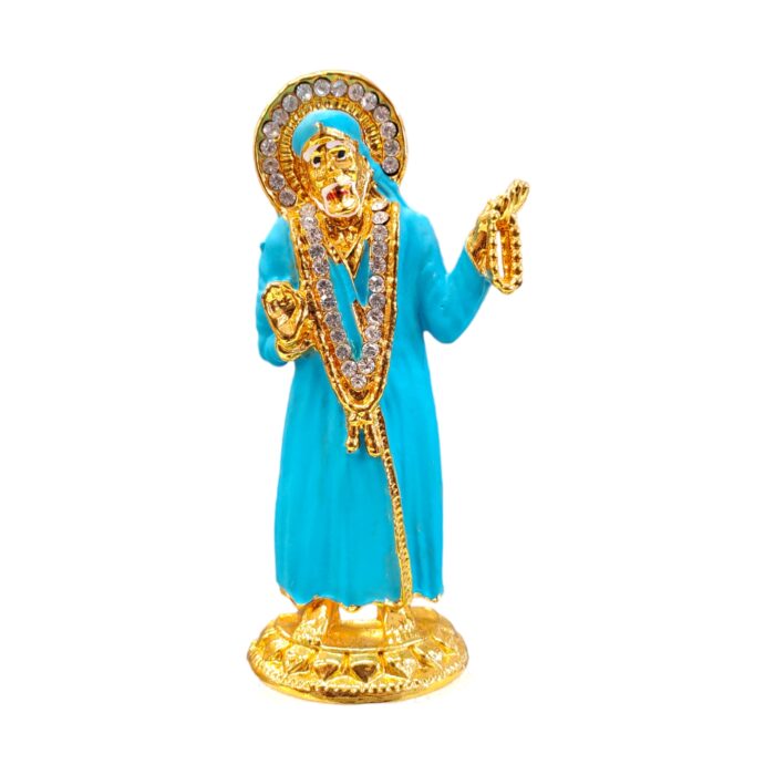 Buy Sai Baba car dashboard idol in Canada and US. Blue Sai Baba idol on a white background.