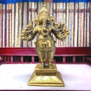 Sixteen-Armed Vira- Ganesha Brass Statue – 9 Inch
