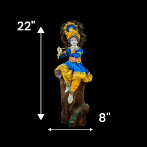 Large sized Krishna Statue playing flute sitting on a tree stub