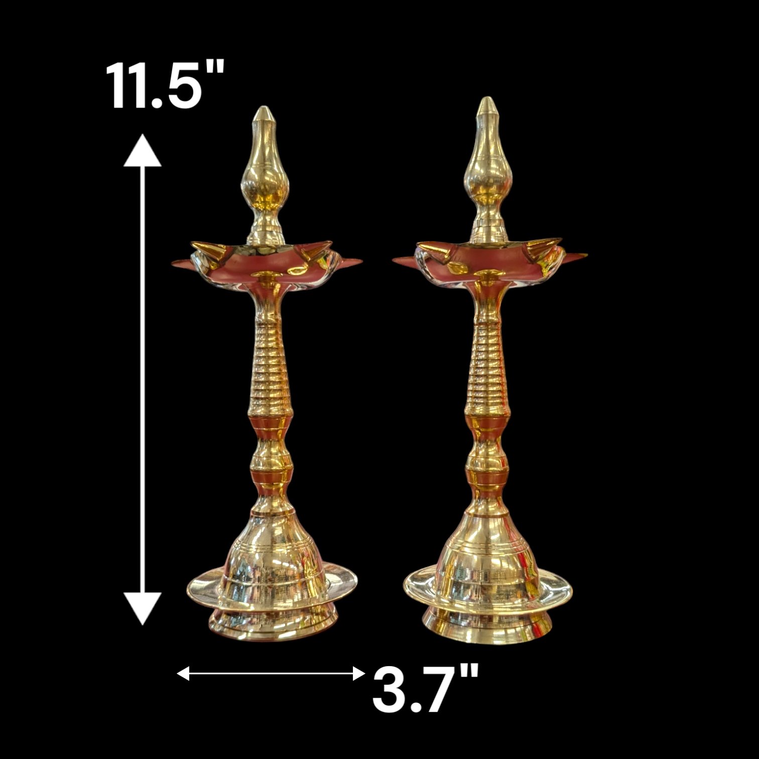 Pair of Brass Kerala Lamps - 11.5 Inch