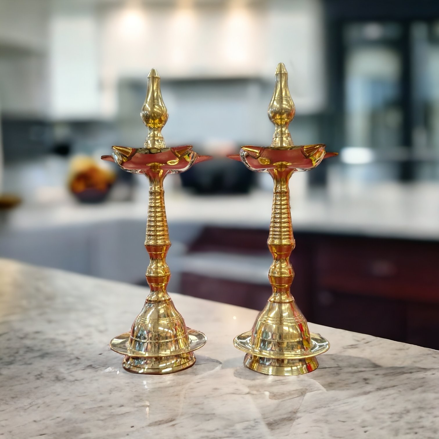 Pair of Brass Kerala Lamps - Made in India