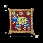 Image of Maroon Embroidery Cushion covers with elephants with trunk up for adding positive aura in your Living room.