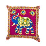 Image of Pink Embroidery Cushion covers with elephants with trunk up for adding positive aura in your Living room.