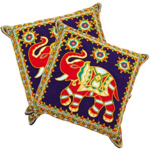 Image of Embroidery Cushion covers with elephants with trunk up for adding positive aura in your Living room.